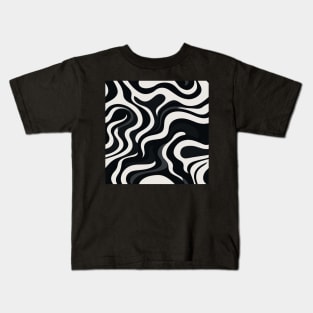 Monochrome Waves: Modern Abstract Ebb and Flow Kids T-Shirt